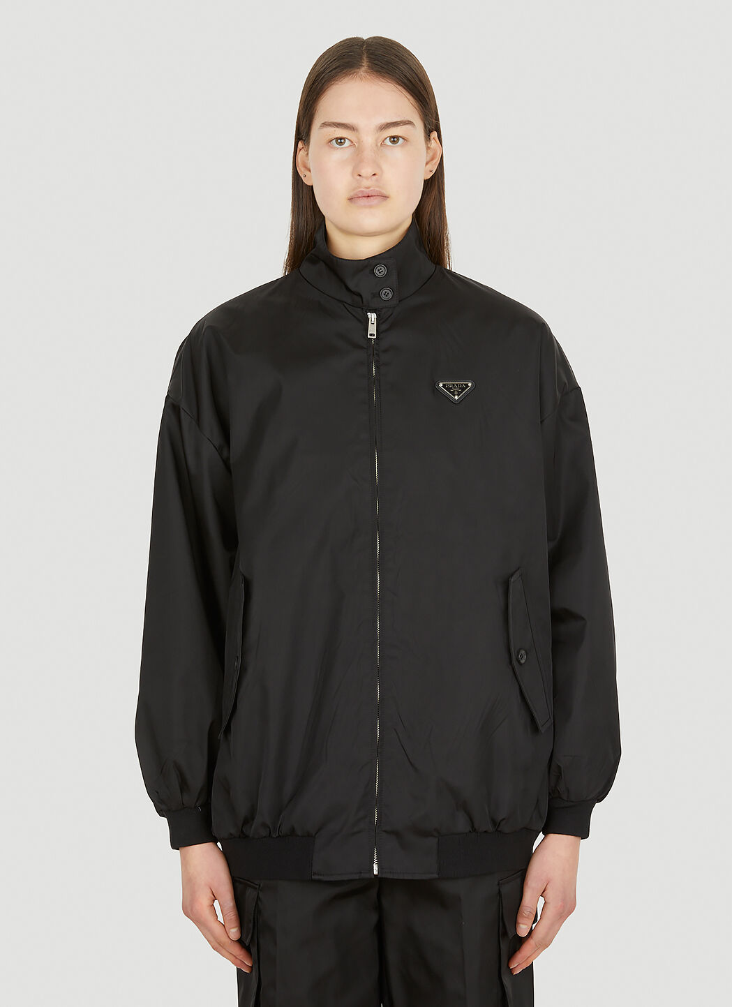 Prada Logo Plaque Re Nylon Jacket in Black LN CC