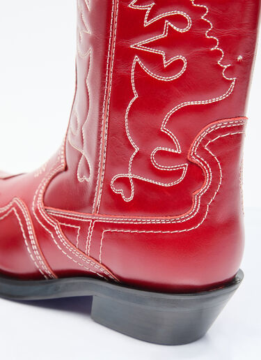 GANNI Mid Shaft Embroidered Western Boots Red gan0255087