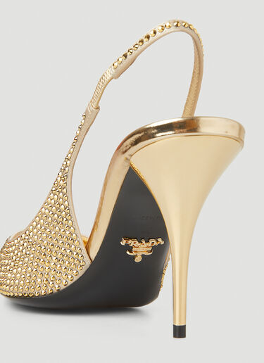 Prada Crystal Embellished Slingback Heels Gold pra0251013