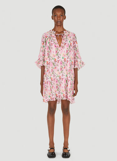 GANNI Plisse Floral Dress Pink gan0251087