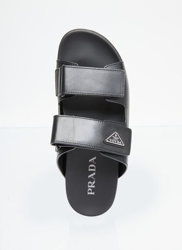 Prada Logo Plaque Leather Slides Black pra0156014