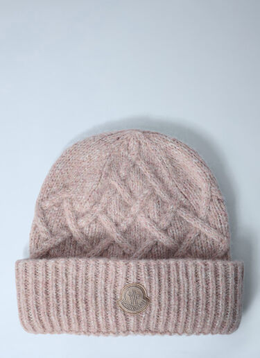 Moncler Logo Motif Beanie Hat Pink mon0262041
