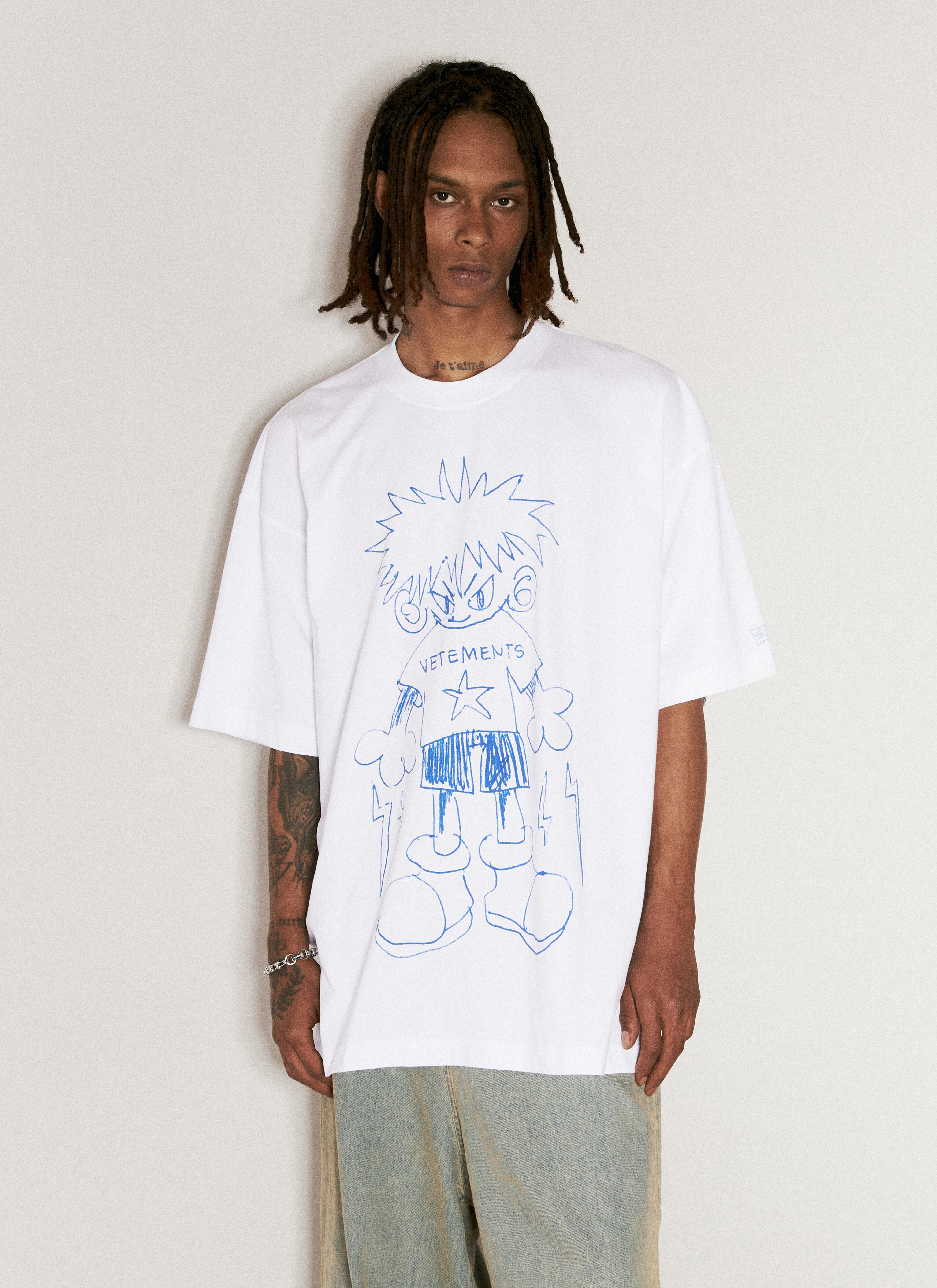 VETEMENTS Scribbled Teen T-Shirt Blue vet0356001