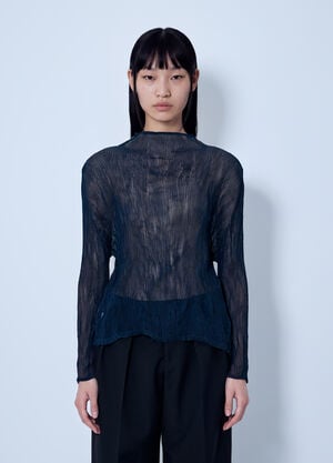 Issey Miyake Sheer Long Sleeve Top Navy ism0265008