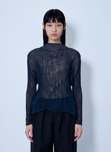 LN-CC® - Issey Miyake: Sheer Long Sleeve Top - Navy Issey Miyake Sheer Long Sleeve Top Navy ism0265008