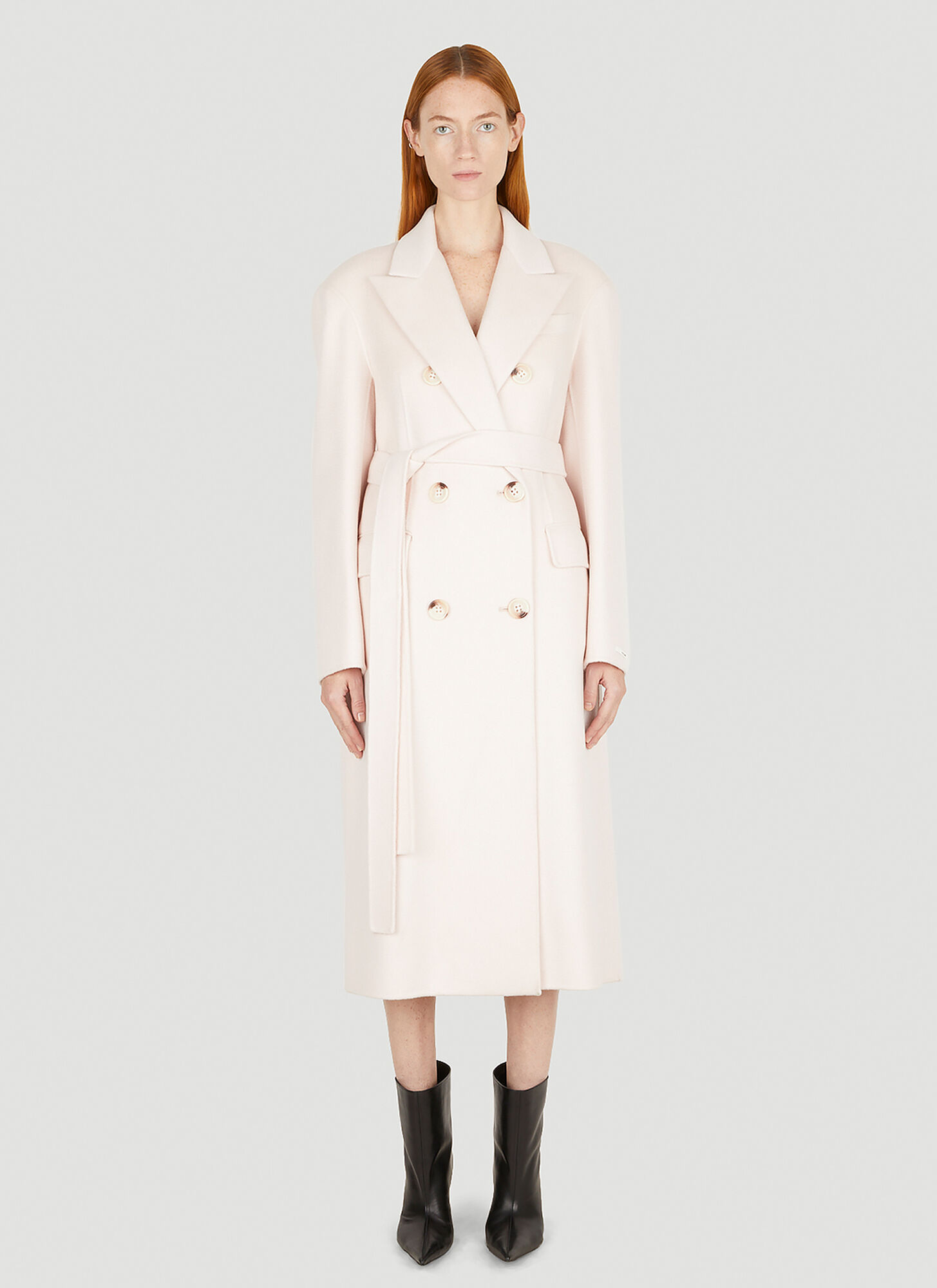Sportmax Belted Double Breasted Coat In Pink