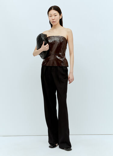 Dries Van Noten Patent Leather Bustier Top Brown dvn0254002
