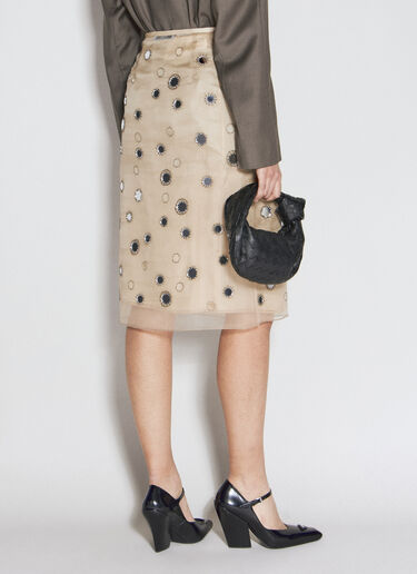 Prada Mirror-Embellished Organza Midi-Skirt Beige pra0256009