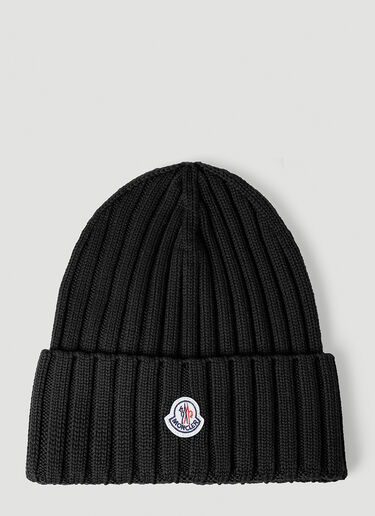 Logo Patch Beanie Hat Moncler Logo Patch Beanie Hat Black mon0253029