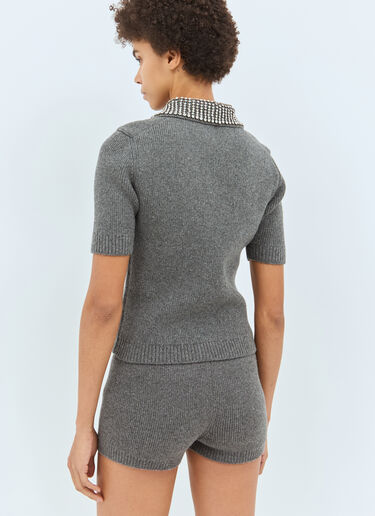 Gucci Rib Wool Polo Shirt Grey guc0258005