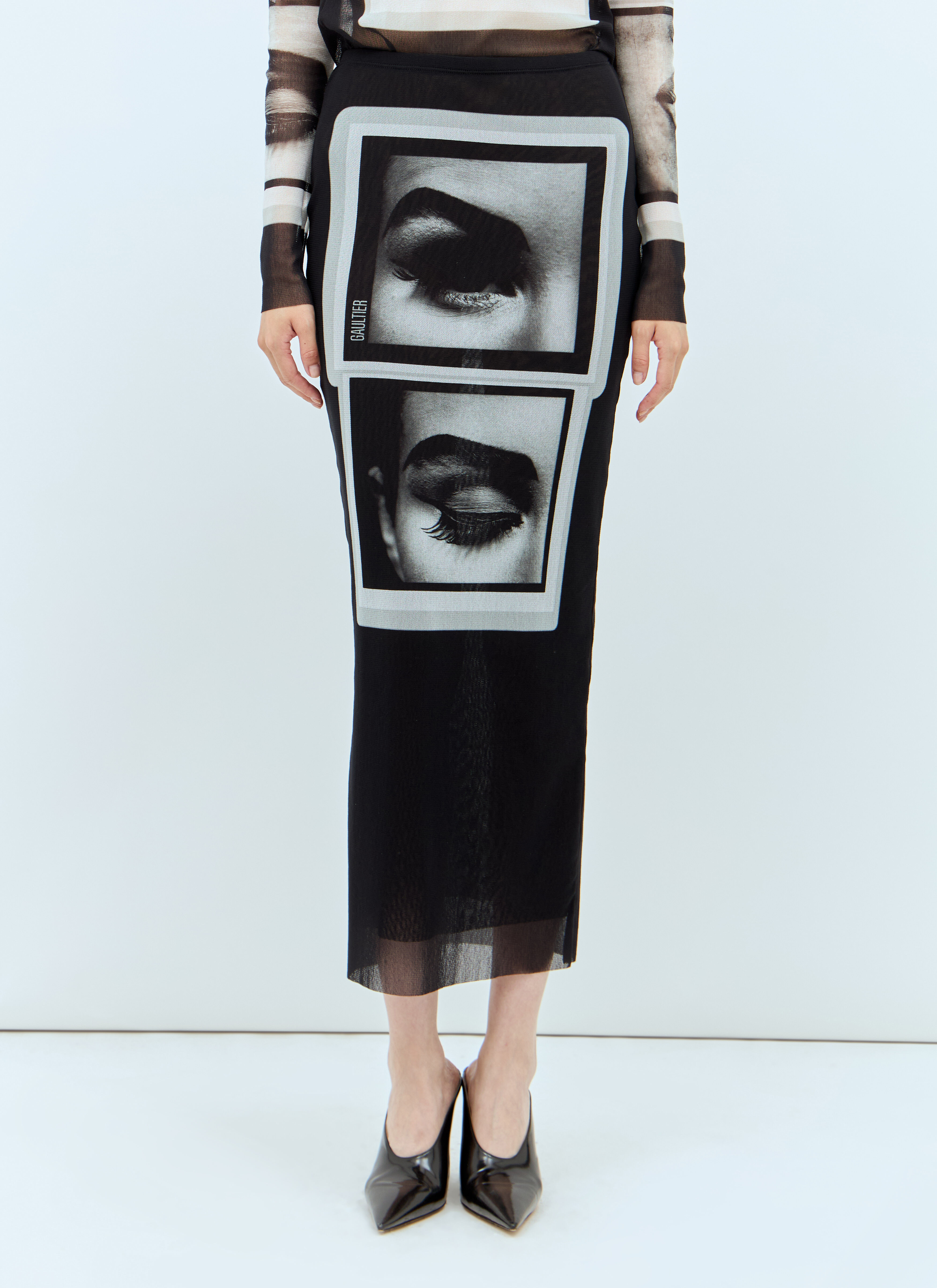 お気に入り Paul Jean Gaultier LN-CC® | Damen für Black in Skirt Midi Mesh Lips and Eyes スカート
