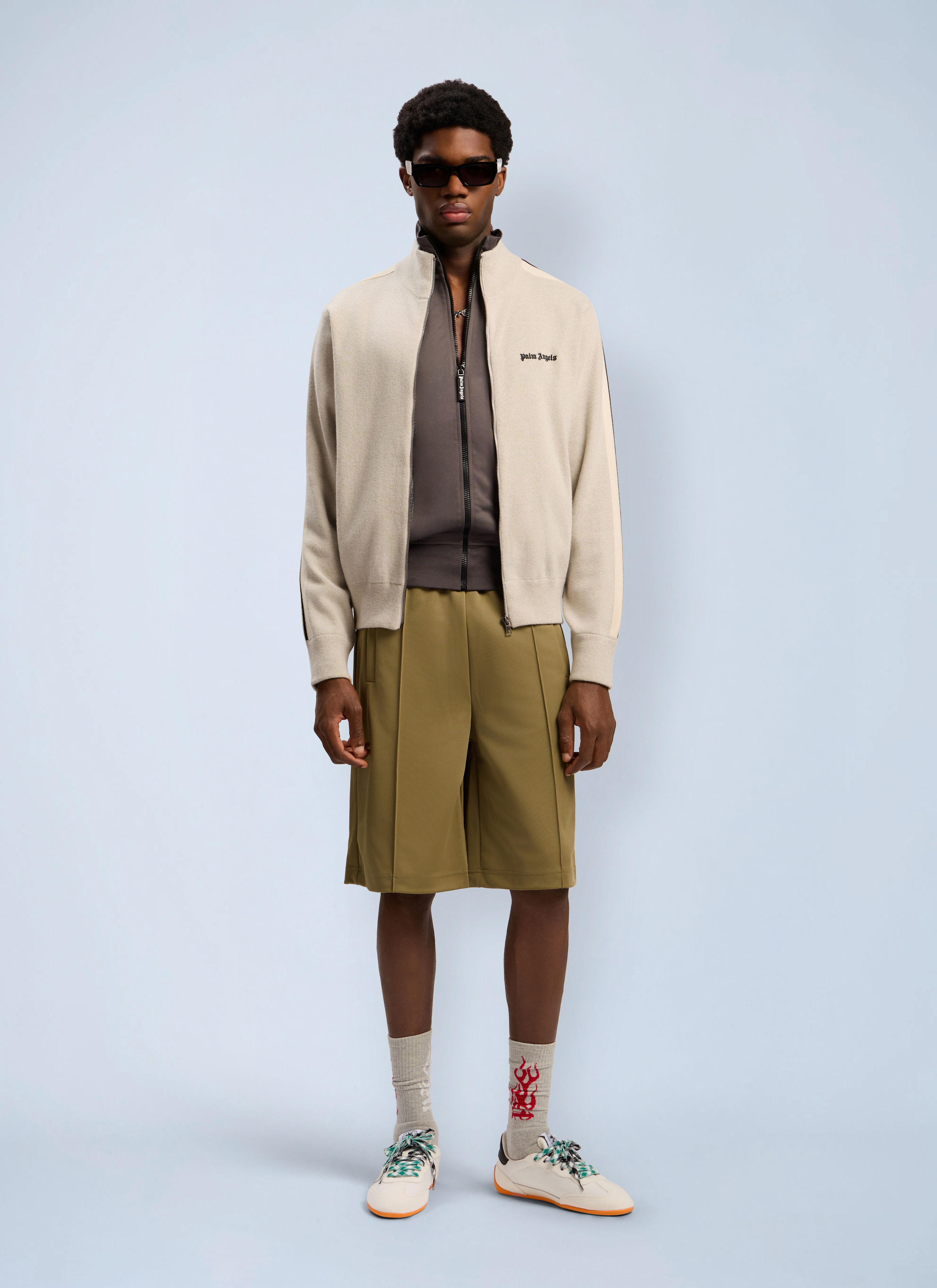Palm Angels Men's' Classic Logo Knit Track Jacket in Beige | LN-CC®