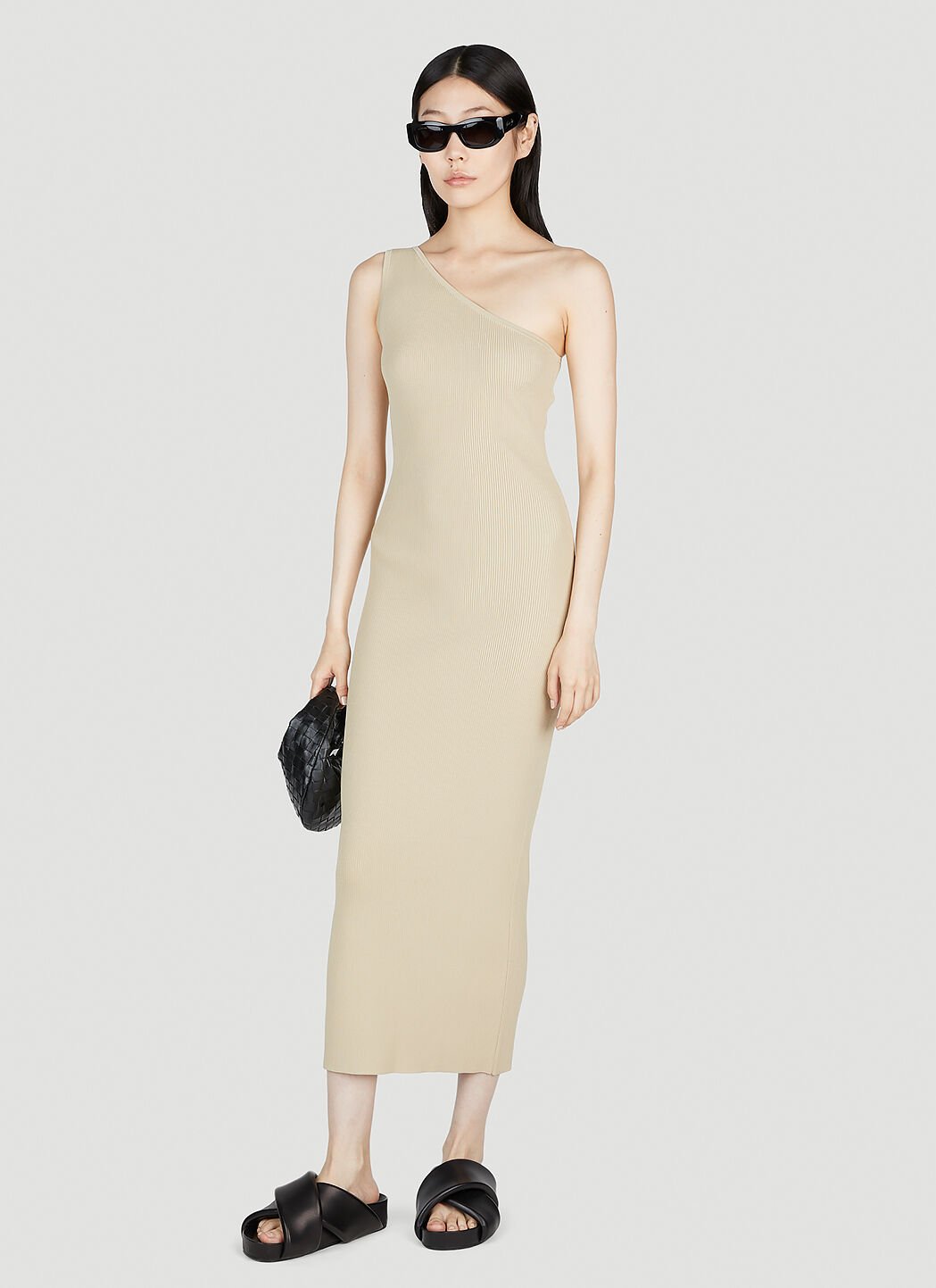 One shoulder dress beige sales