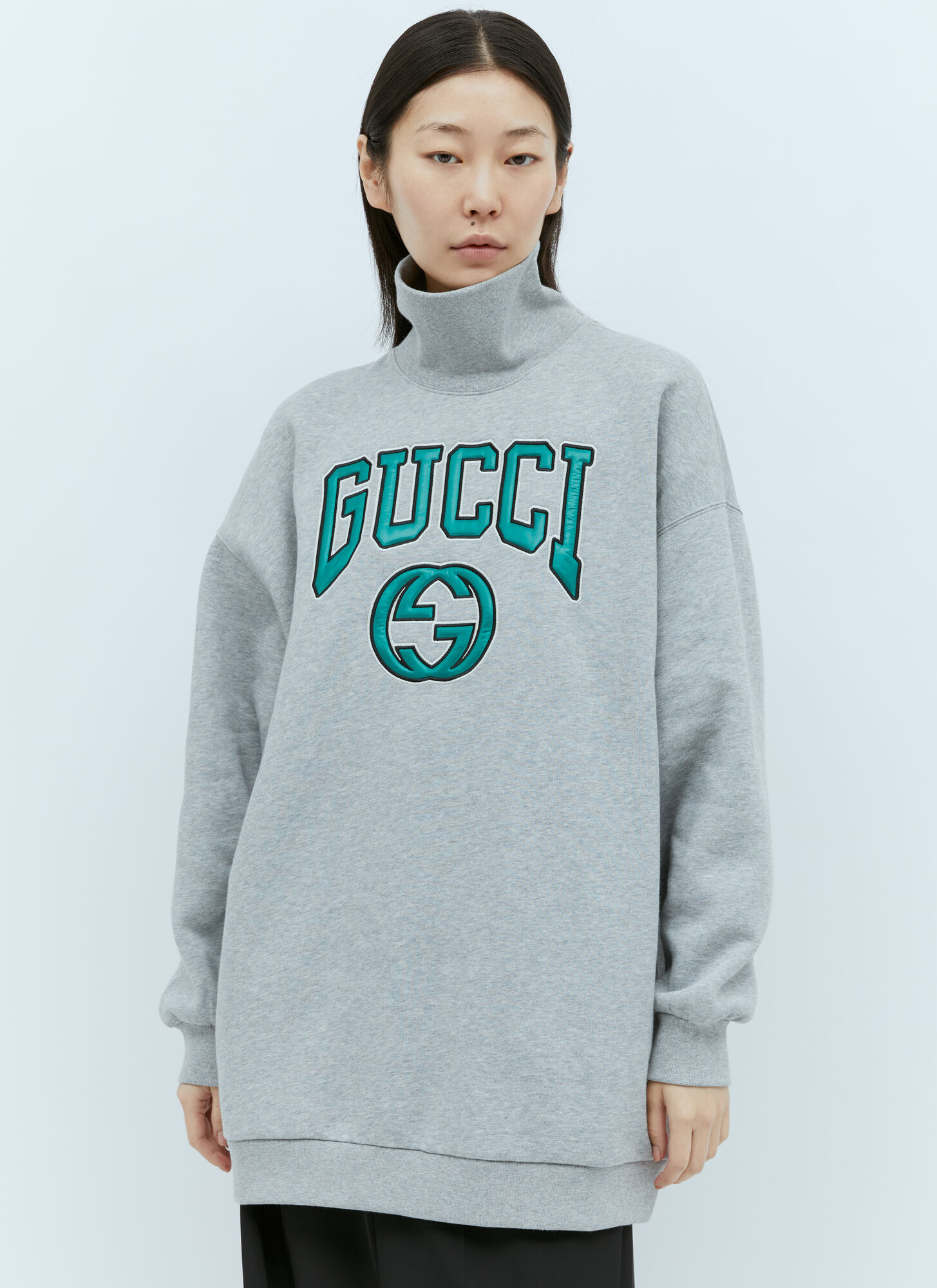 Shop Gucci Logo Embroidery Sweatshirt In Grey