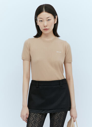 Logo Embroidery Cashmere Sweater Miu Miu Logo Embroidery Cashmere Sweater Beige miu0254006