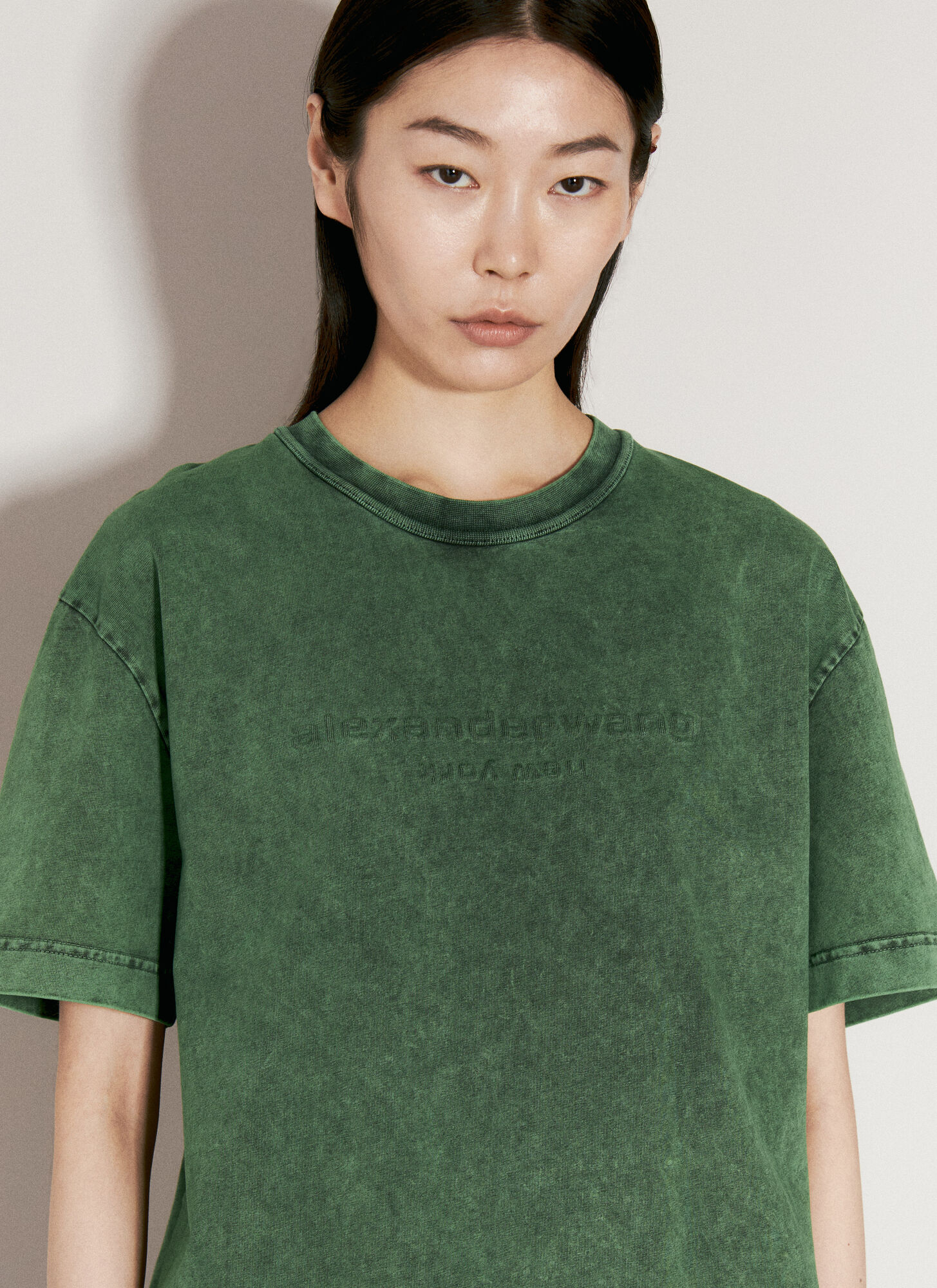 Shop Alexander Wang Embossed Logo T-shirt In Green