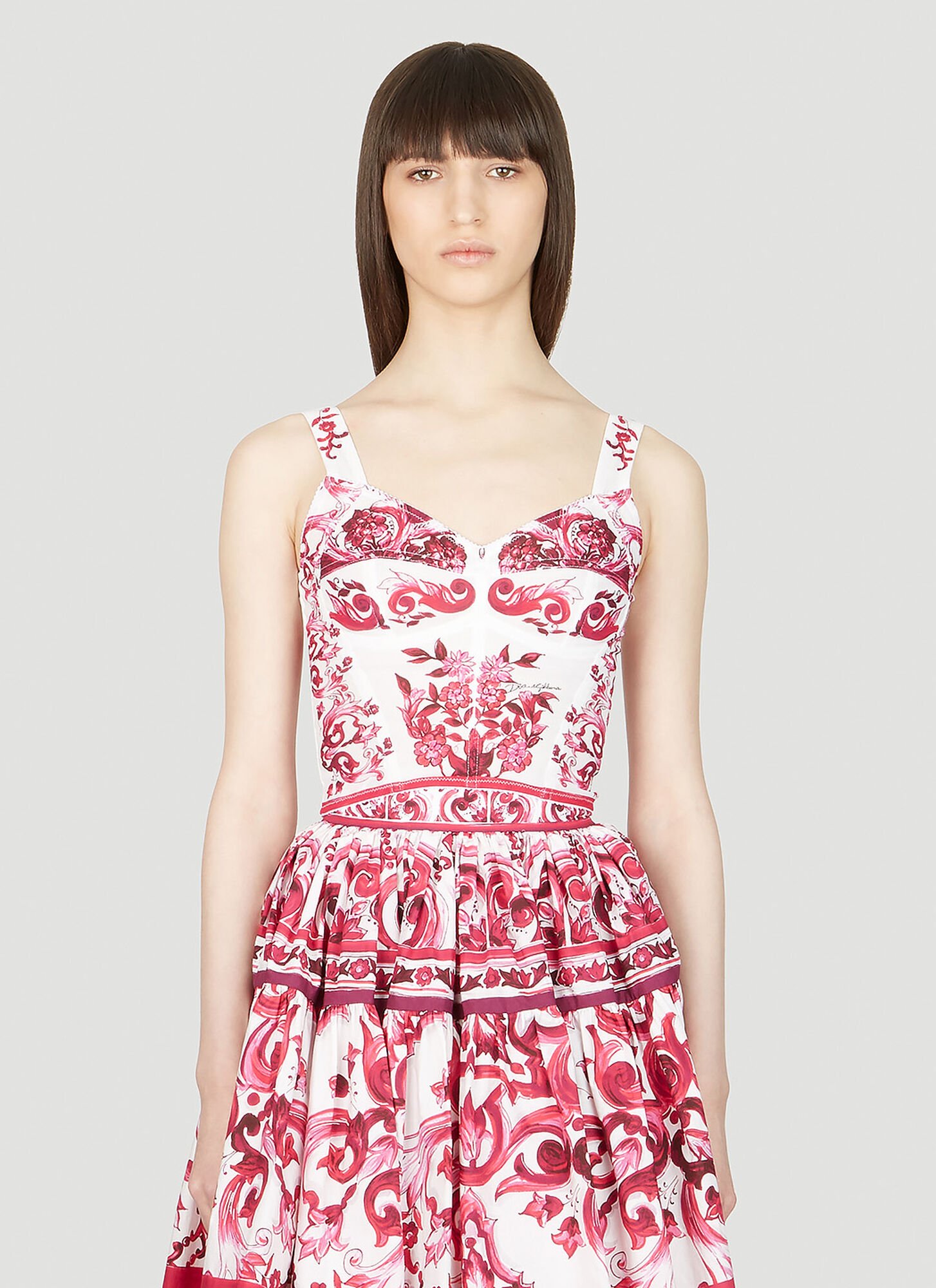 Dolce & Gabbana Majolica-print Crop Marquisette Bustier Top In White