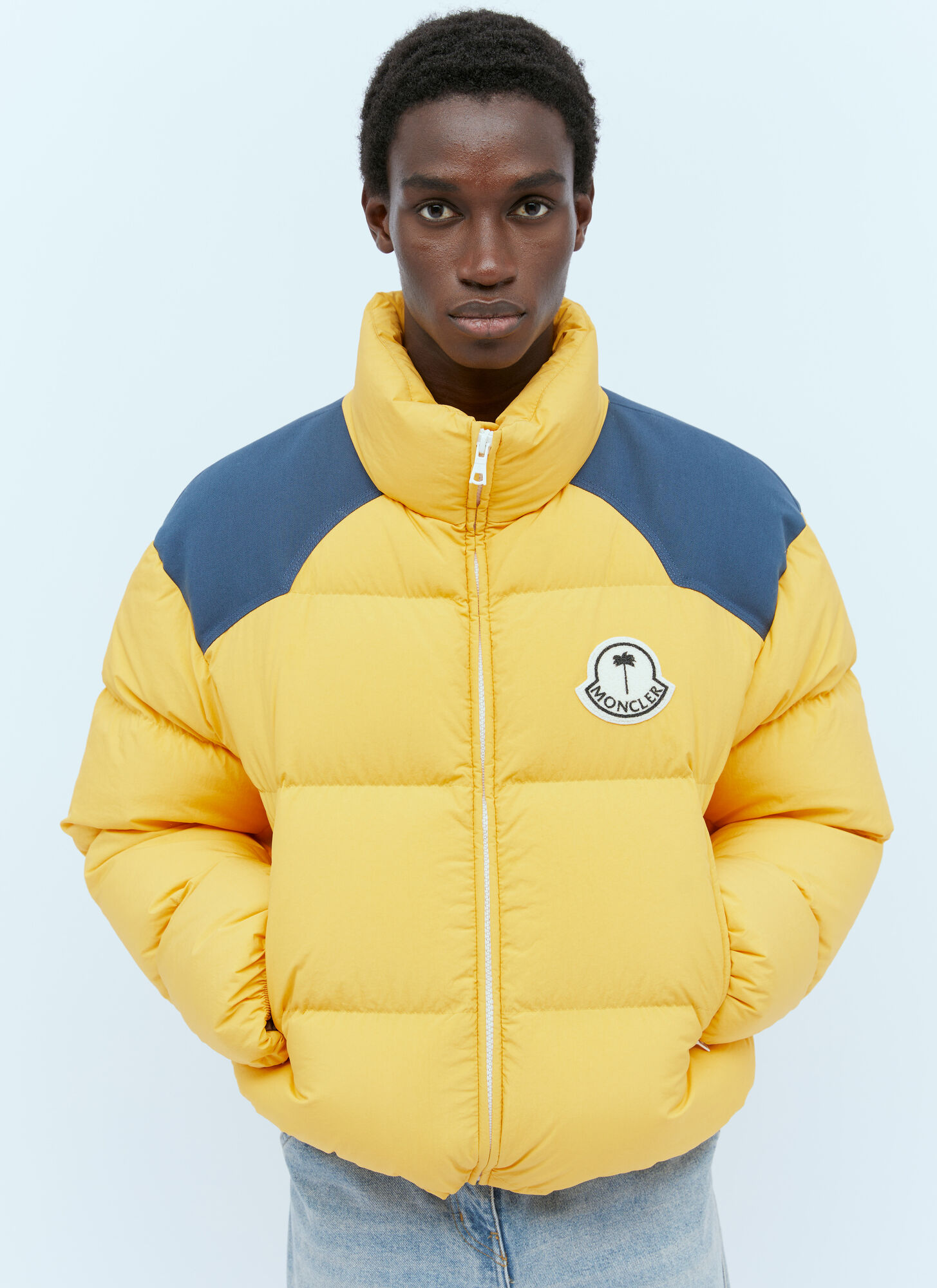 Shop Moncler Genius Nevis Short Down Jacket In Yellow