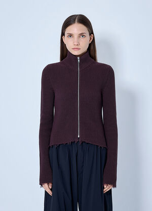 MM6 Maison Margiela Ribbed Zip-Up Knit Cardigan Purple mmm0265001