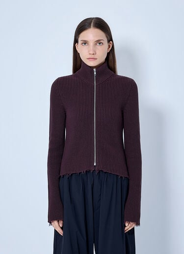 LN-CC® - MM6 Maison Margiela: Ribbed Zip-Up Knit Cardigan - Purple MM6 Maison Margiela Ribbed Zip-Up Knit Cardigan Purple mmm0265001