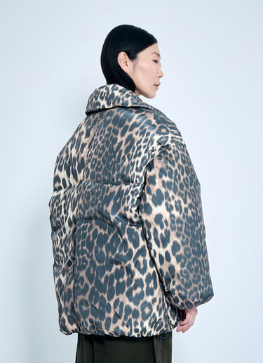 GANNI Leopard Midi Puffer Jacket Brown gan0259022