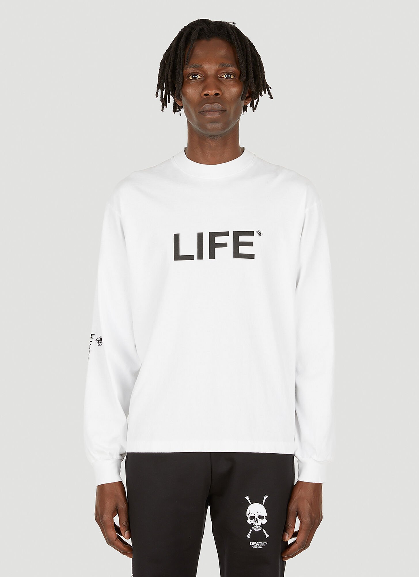 Death Cigarettes Life Long Sleeve T-shirt In White