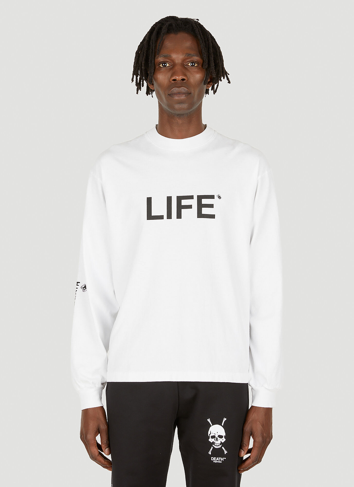 Death Cigarettes Life Long Sleeve T-shirt In White
