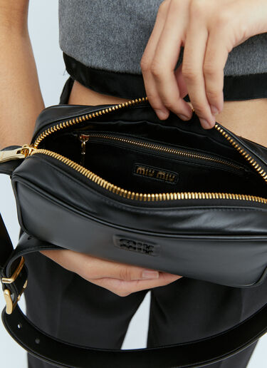 Logo Plaque Leather Shoulder Bag Miu Miu Logo Plaque Leather Shoulder Bag Black miu0254065