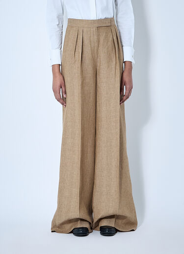 Max Mara 亚麻褶裥长裤  棕色 max0260003