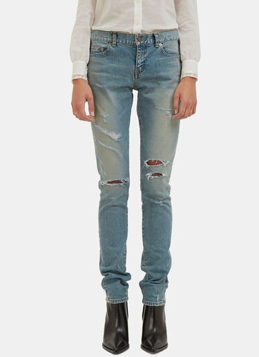 Saint Laurent Destroyed Skinny Jeans Blue sla0225015