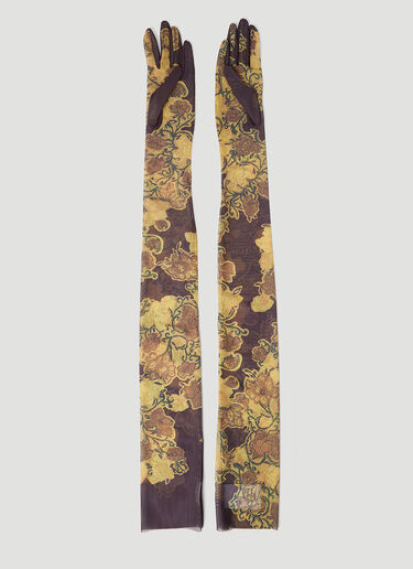 Dries Van Noten 플로럴 메시 장갑 브라운 dvn0254043