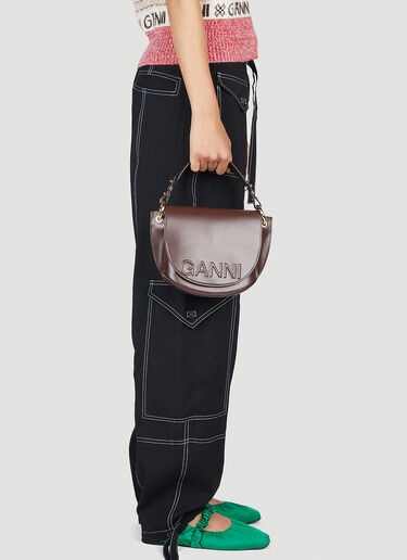 GANNI Banner Saddle Handbag Brown gan0253040