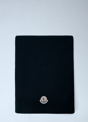 Moncler Ribbed Wool Scarf with Logo Patch Black mon0166049