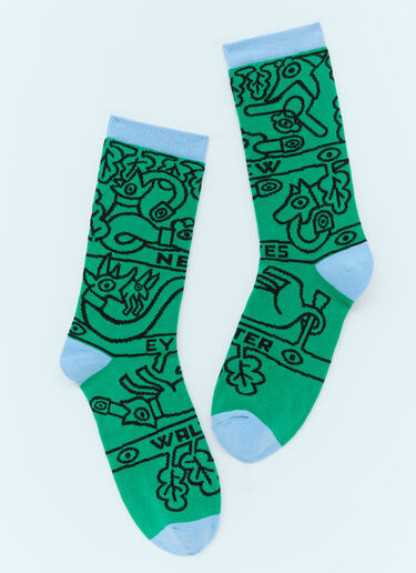 Walter Van Beirendonck 뉴 아이즈 양말 그린 wlt0154038