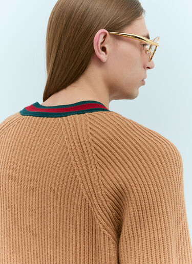 Gucci Wool Knit Web Cardigan Beige guc0155022