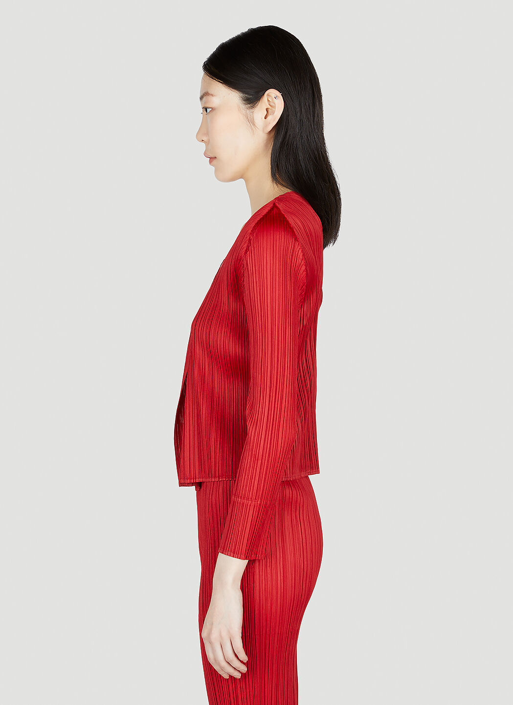 パリコレクション Pleats Please Issey Miyake Women's' Pleated Open Top in Red トップス