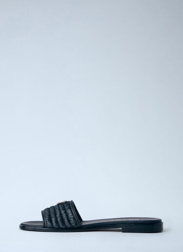 Prada Leather Slides With Crochet Details Black pra0264043