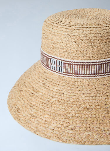Miu Miu Woven Straw Hat with Logo Band Beige miu0264025