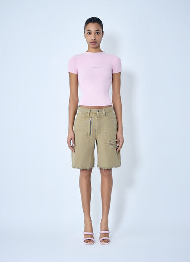 Alexander Wang Frayed Hem Denim Shorts Beige awg0264012