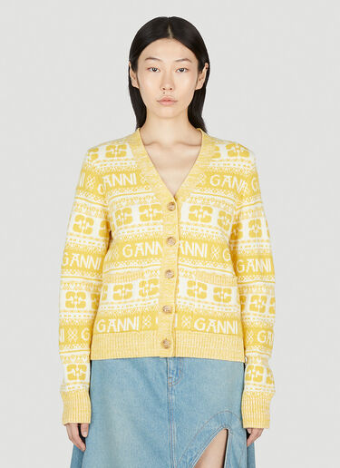 GANNI Logo Button Down Cardigan Yellow gan0253003