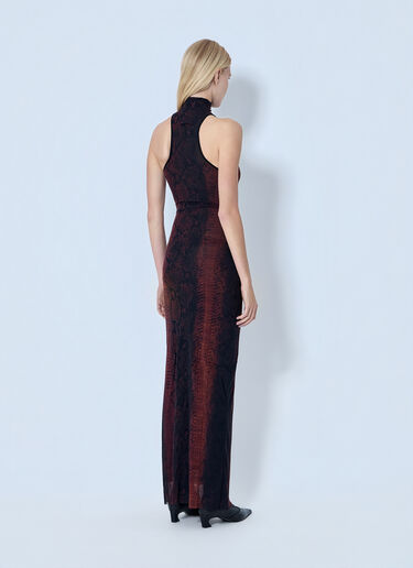 Jean Paul Gaultier Mesh High Neck Python Printed Long Dress Brown jpg0264001