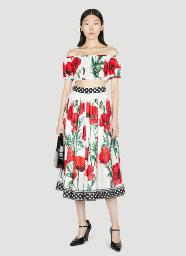 Dolce & Gabbana Poppy Print Pleated Skirt Red dol0251013