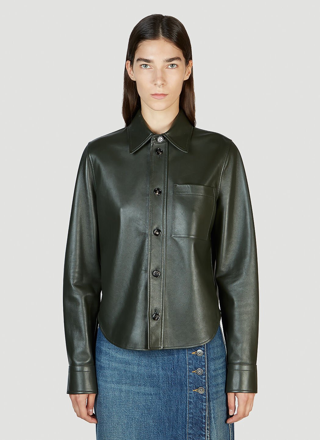 Green leather shirt hotsell
