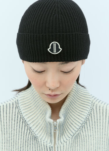 Moncler x Rick Owens Logo Patch Cashmere Beanie Hat Black mcs0355017