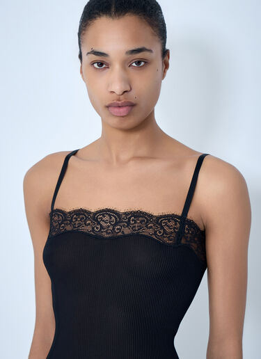 Saint Laurent Lace-Trimmed Silk Tank Top Black sla0263013