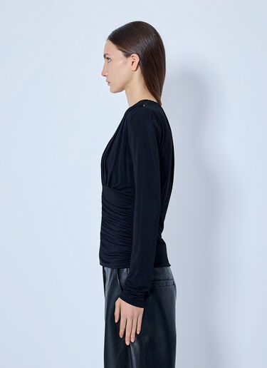 LN-CC® - Sportmax: Ruched V-Neck Long Sleeve Top - Black Sportmax Ruched V-Neck Long Sleeve Top Black spx0265028
