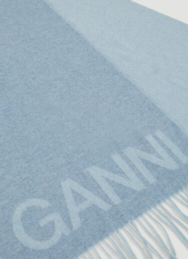 GANNI Logo Fringed Scarf Blue gan0247067