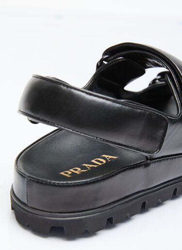 Prada Logo Plaque Leather Sandals Black pra0256020