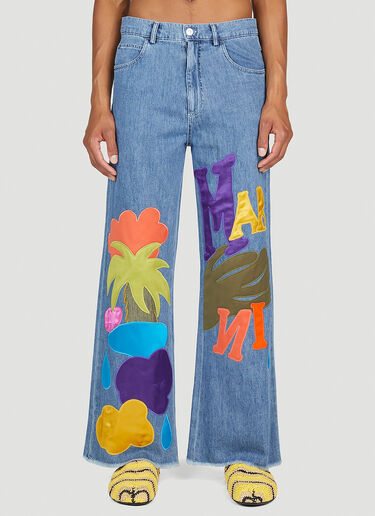 Graphic Applique Wide Leg Jeans Marni x No Vacancy Graphic Applique Wide Leg Jeans Blue mvy0153005