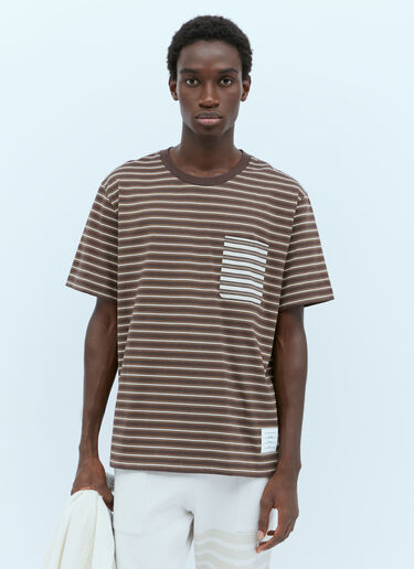 ロゴパッチ ストライプ Tシャツ Thom Browne ロゴパッチ ストライプ Tシャツ ブラウン thb0153005